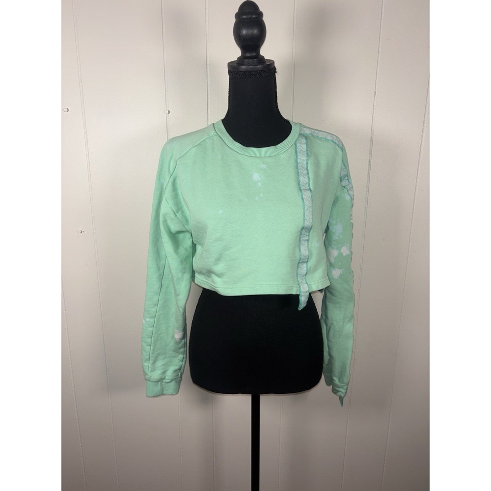 Gymshark Women's 24/7 Cropped sweater mint green custom bleached small